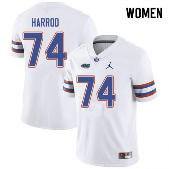 Women's Florida Gators #74 Will Harrod NCAA Jordan Brand White Authentic Stitched College Football Jersey YBM1462HP